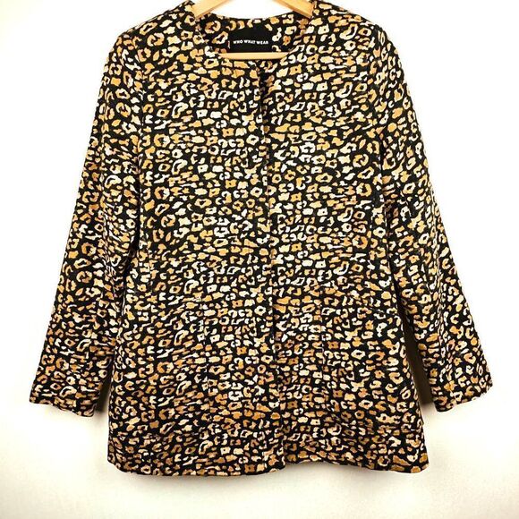 Who What Wear Black Gold Cheetah Leopard Print Blazer Jacket - Picture 2 of 9